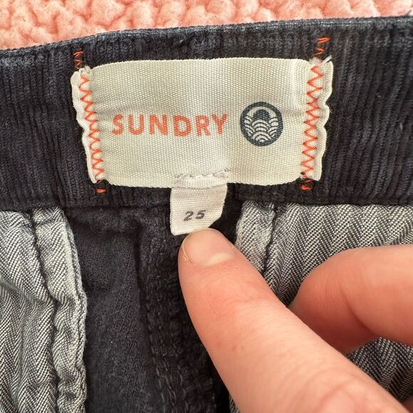 Anthropologie Sundry Navy Blue Corduroy Striped Trimmed Straight Leg Pants sz 25 - Picture 5 of 12